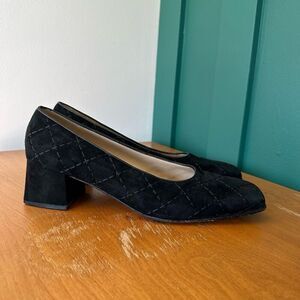 Salvatore Ferragamo Women’s 80’s Black Suede Leather Square Toe Argyle Quilted B